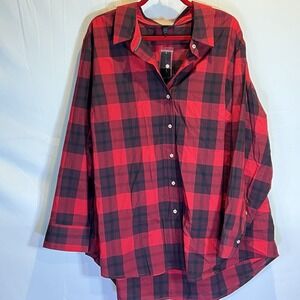 NWT Lane Bryant 24 Shirt‎ Red Plaid Buffalo Check Button Up Office Career Grunge